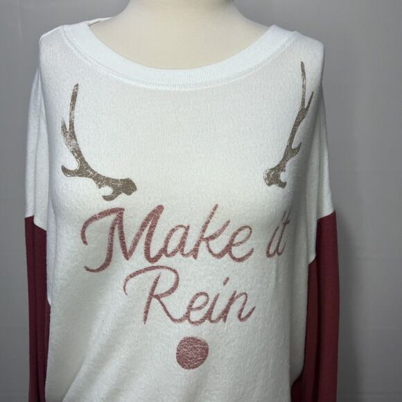 Z Supply Poly Blend Long Sleeve Pullover Raglan Reindeer Sweatshirt Size Small - Picture 3 of 6